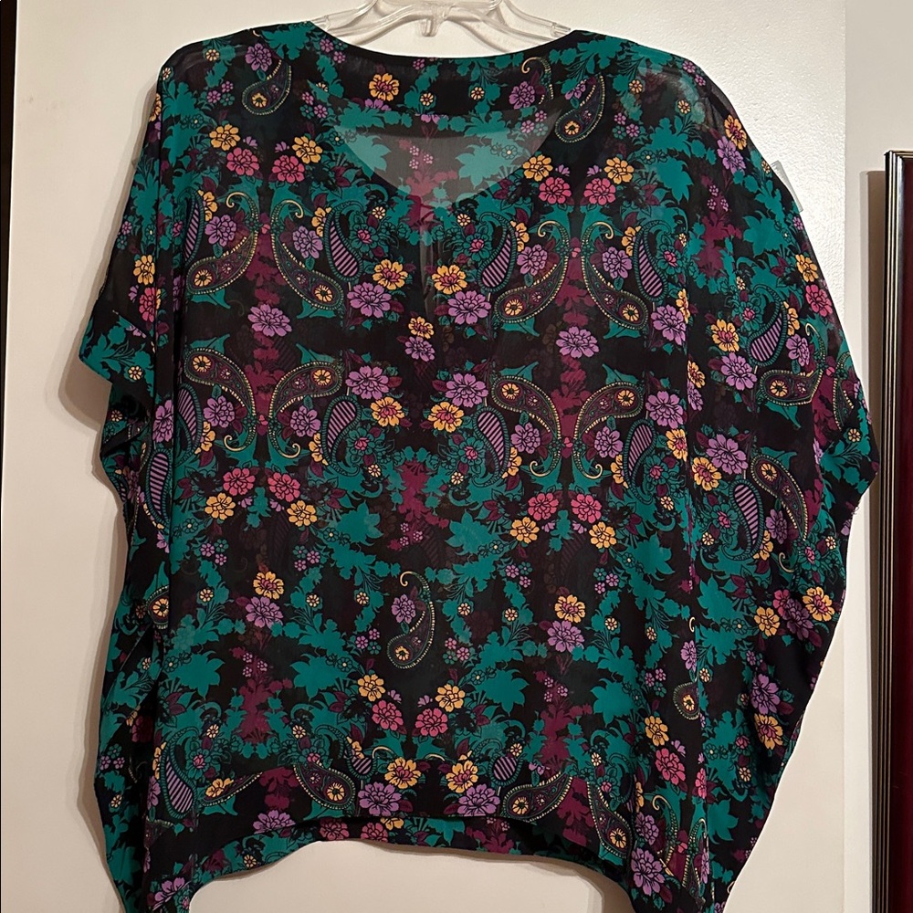Kensie Black Floral Sheer Top